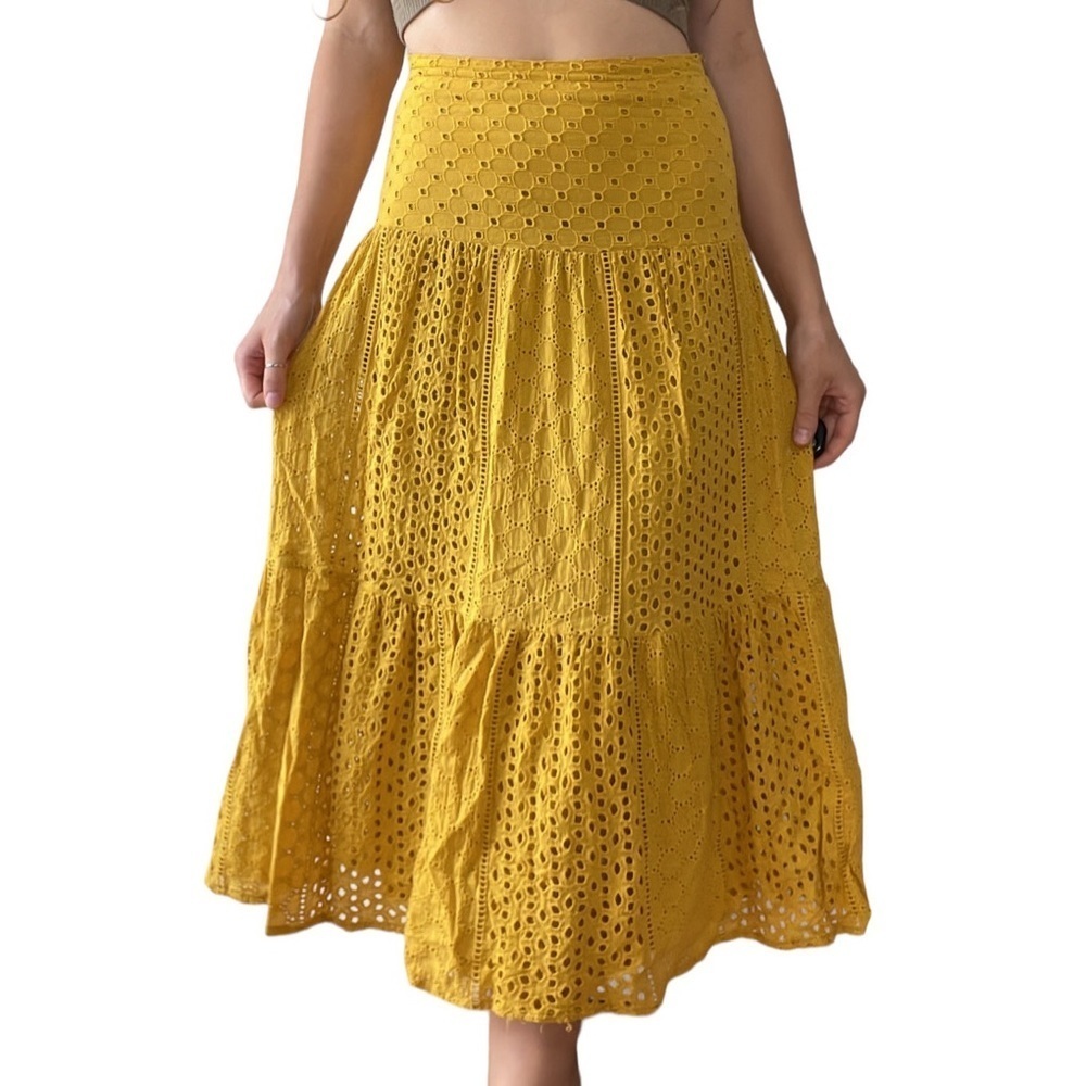 Cheerful House of Harlow 1960 Yellow Eyelet Maxi Skirt